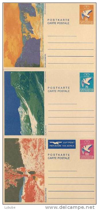 PK-Serie  "Landschaften - Schellenberg/Alpe Matta/Rugeller Ried"  (3 Stück)          1983 - Entiers Postaux