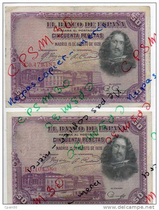 Billet 50 Pesetas Cincuenta - 15 Aout 1928 - VELAZQUEZ - 50 Peseten