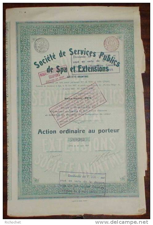 Société De Services Publics De Spa Et Extensions - Action Ordinaire Au Porteur - Railway & Tramway