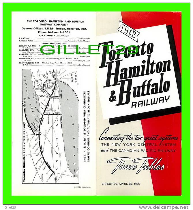 TIMETABLES - SCHEDULES - APRIL 25, 1965 - TORONTO, HAMILTON & BUFFALO RAILWAY - NEW YORK CENTRAL SYSTEM & C.P.R. - - Monde