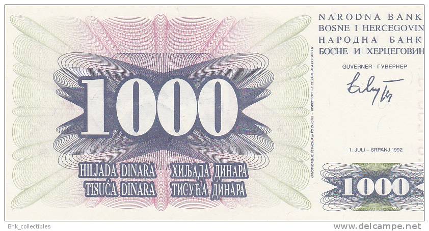 Bosnia Herzegovina 1000 Dinars 1992 Uncirculated - Bosnie-Herzegovine