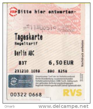Alt254 Berlin, Berlino, Biglietto Giornaliero Metro Bus, Day Ticket. Tageskarte - Europe