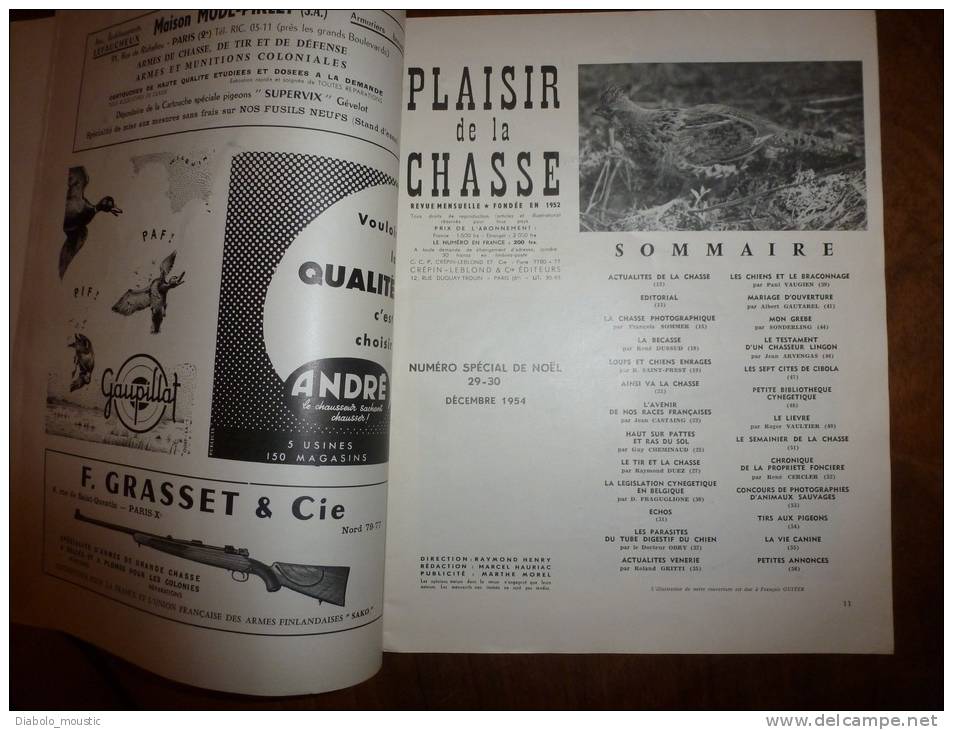 1954  Spécial Noël   PLAISIR De La CHASSE  Envoi Gratuit Pour La France Et Le Monde Entier - Chasse/Pêche