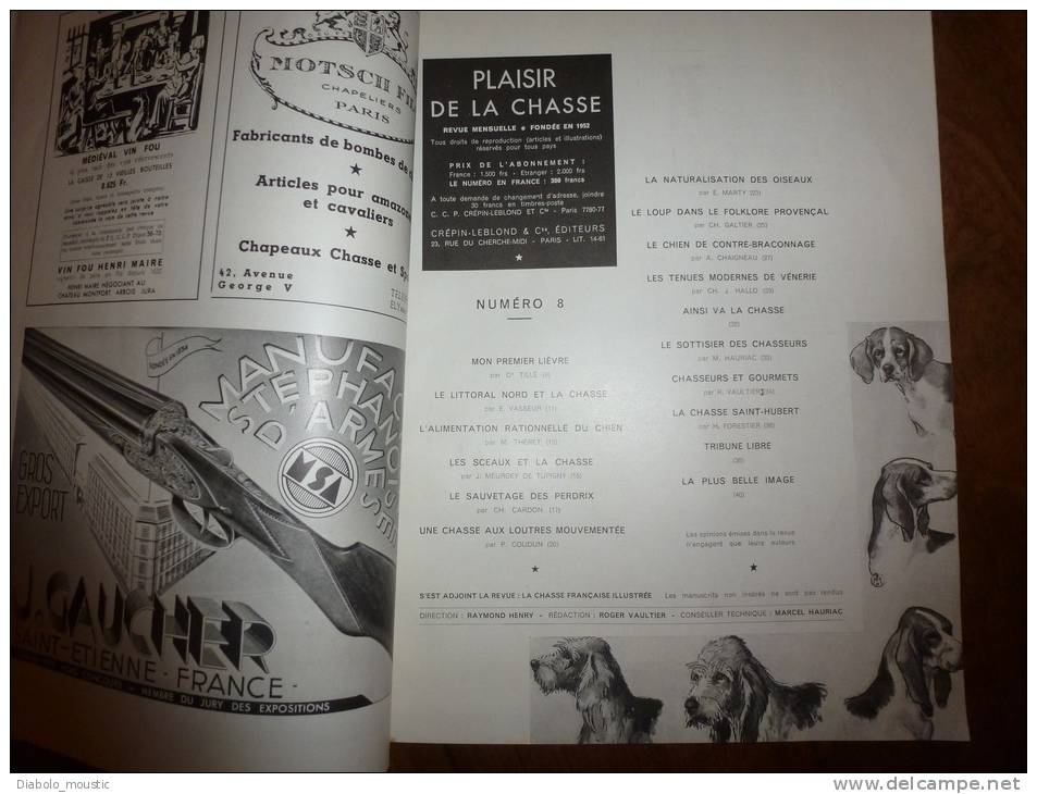 1953  N° 8   PLAISIR De La CHASSE  Envoi Gratuit Pour La France Et Le Monde Entier - Chasse/Pêche