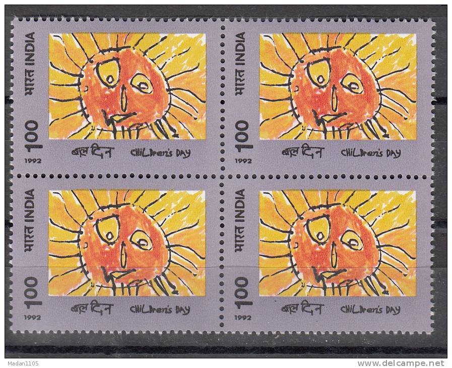 INDIA, 1992,  National Children´s Day, Childrens Day,  Block Of 4,  Sun, Astronomy MNH, (**) - Nuovi