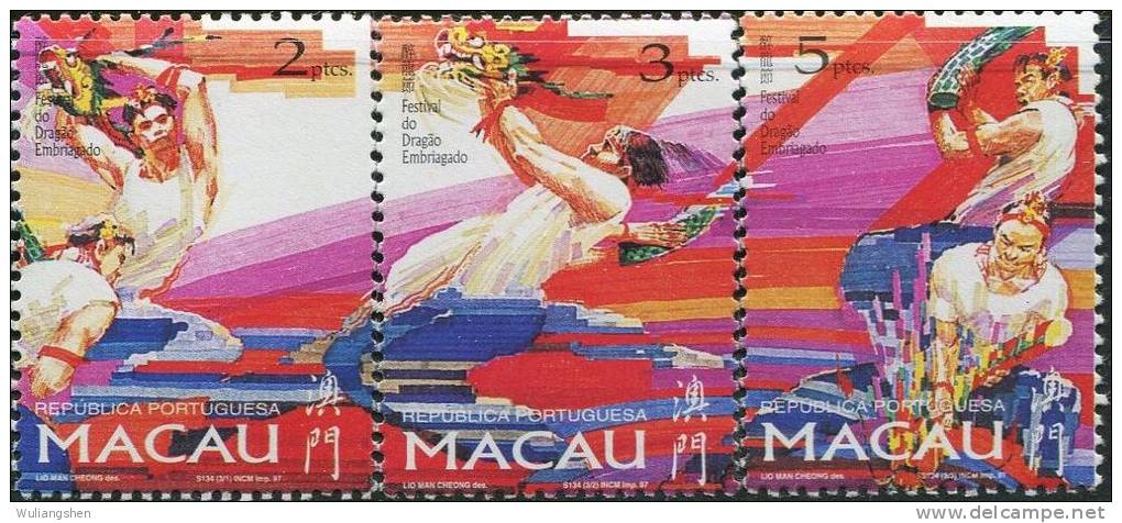 AA0672 Macao 1997 Drunken Dragon Festival 3v MNH - Unused Stamps