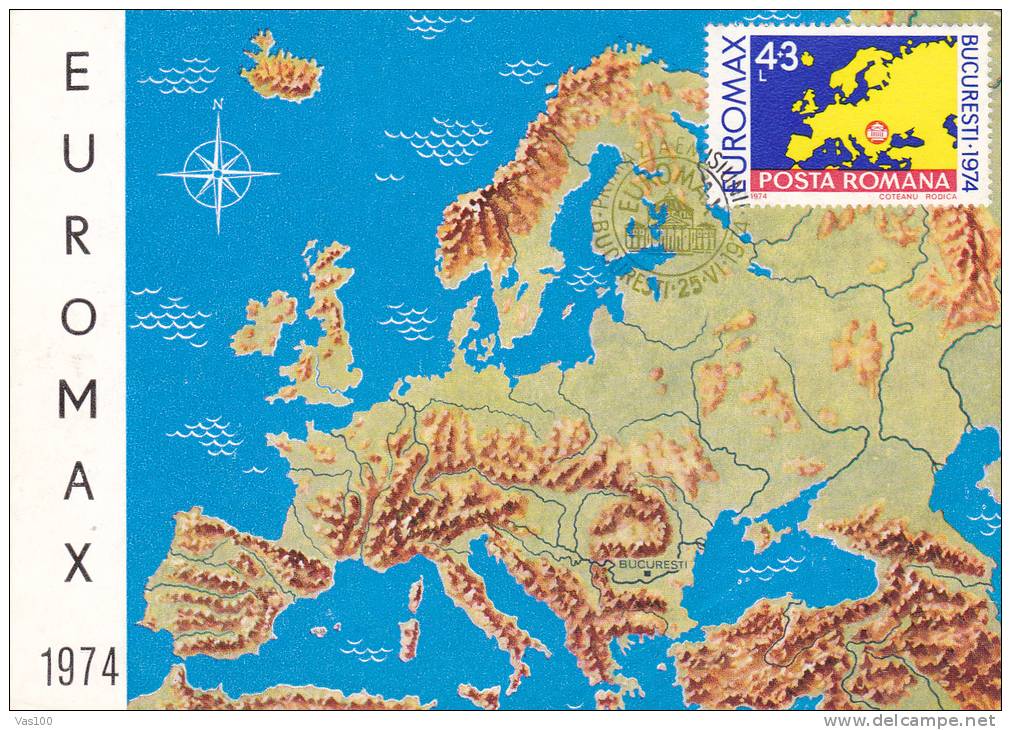 EUROMAX EXHIBITION INTERNATIONALE 1974 CM, MAXICARD, CARTE MAXIMUM, ROMANIA - Other & Unclassified