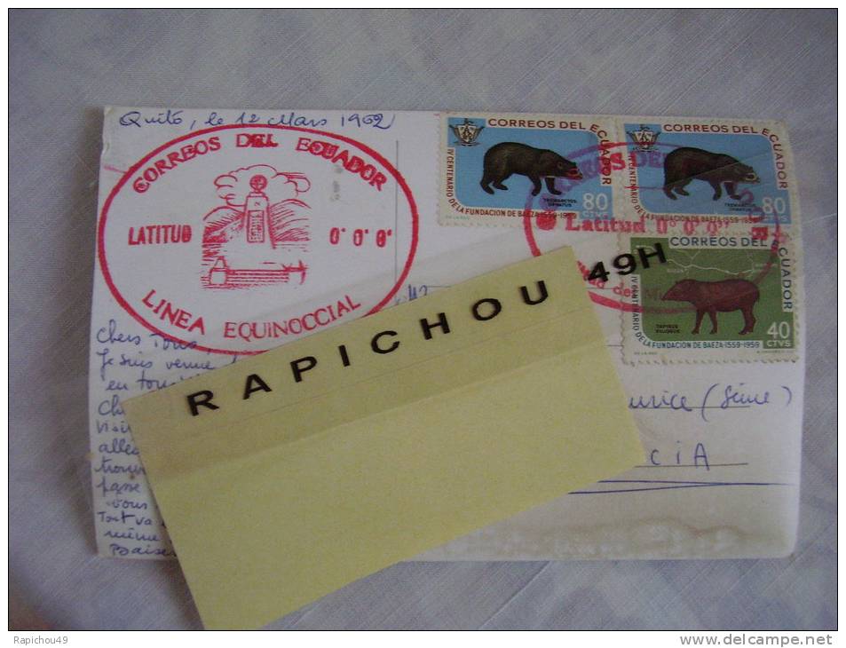 CPM - Nord De QUITO - EQUATEUR - Monumento Equinoccial -Latitude 0°0'0''- 1962 (beaux Timbres) - Ecuador