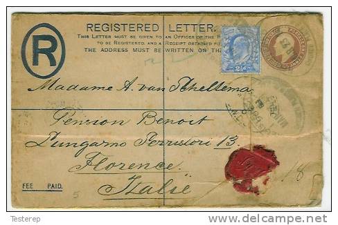 Registered Letter Two And Onne Penny + 2 1/2  Pence London 23.3.1906 To Florence/Italy - Lettres & Documents