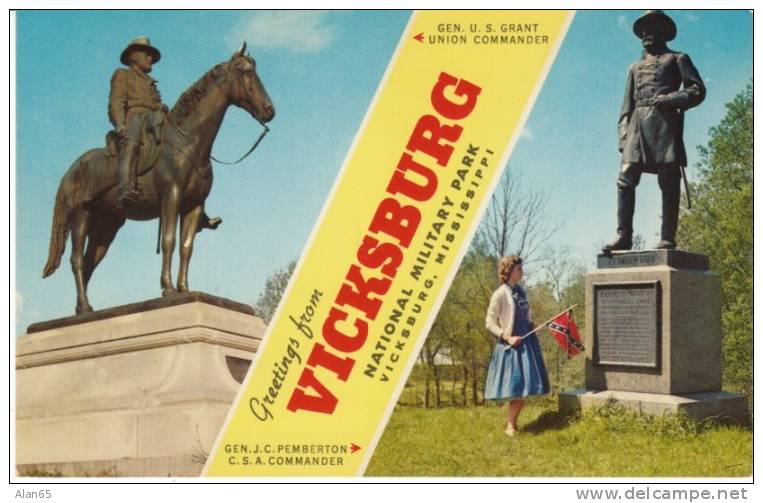 Vicksburg MS, Greetings From Vicksburg National Military Park, US CivilWar, C1950s Vintage Postcard - Cimetières Militaires