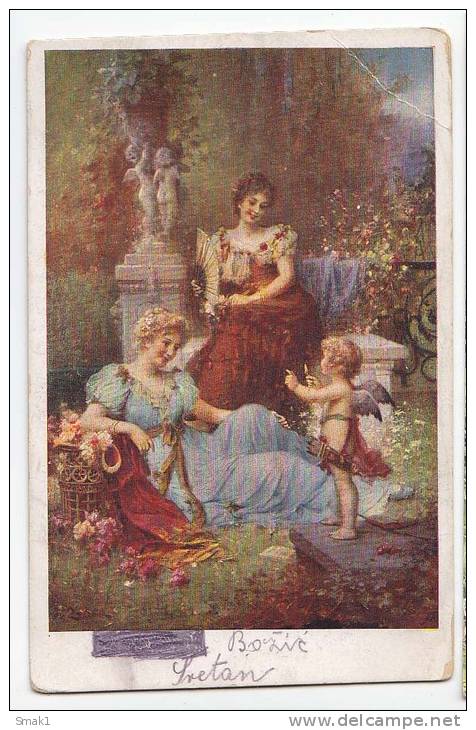 AK KÜNSTLERKARTEN Schöne Junge Mädchen MIT AMOR ANGEL SIGNIERT : H.ZATZKA OLD POSTCARD - Zatzka