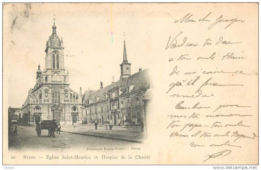 REIMS EGLISE SAINT MAURICE ET HOSPICE DE LA CHARITE CARTE PRECURSEUR - Reims