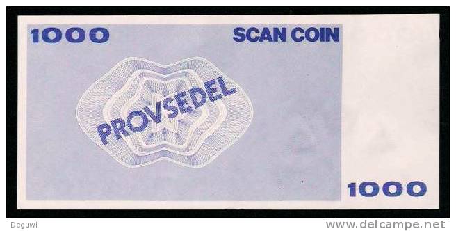 Test Note "SCANCOIN - AB TUMBA", 1000 Units, Beids. Druck, RRRRR, UNC, Provsedel 180 X 83 Mm, Typ A - Sweden