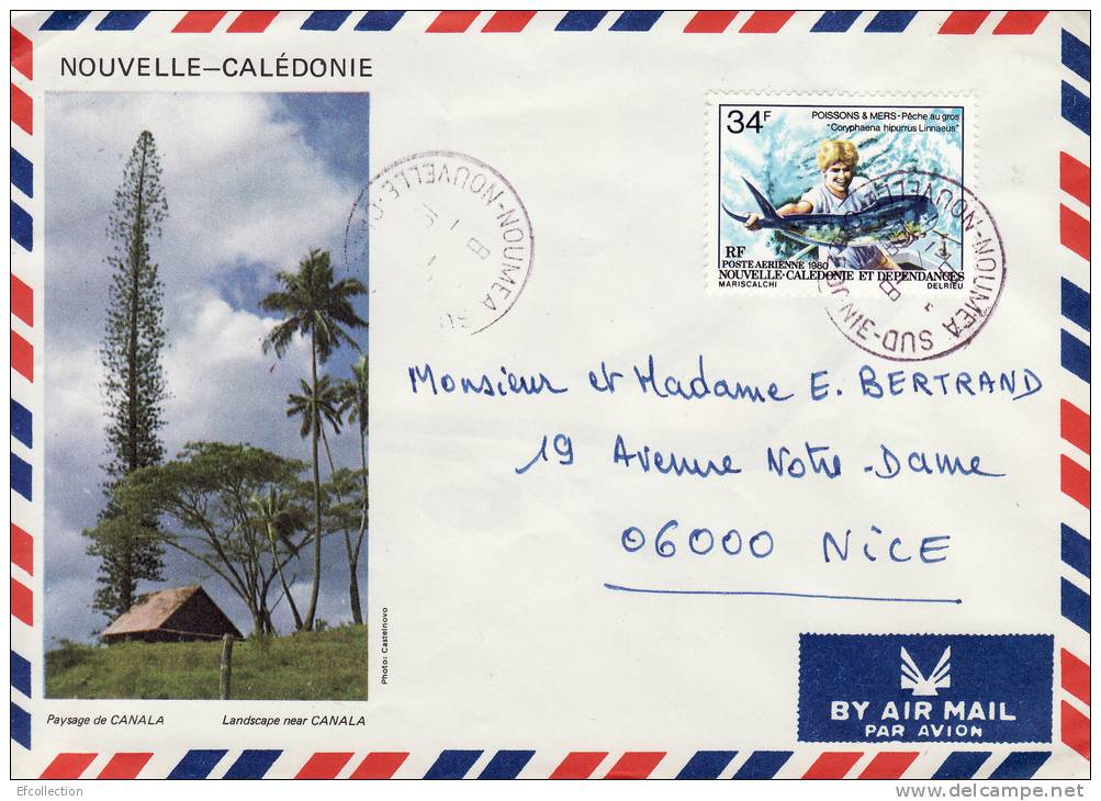 NOUVELLE CALEDONIE NOUMEA PAYSAGE DE CANALA STAMP TIMBRE POSTE AERIENNE POISSONS PECHE LETTRE PAR AVION MARCOPHILIE - Briefe U. Dokumente