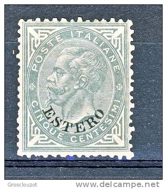 Levante Em. Generali  1874 N. 3 C. 5 Verde Grigio GO MNH Freschissimo, Ottima Centratura Firmato A. Diena Cat. € 7000 - General Issues