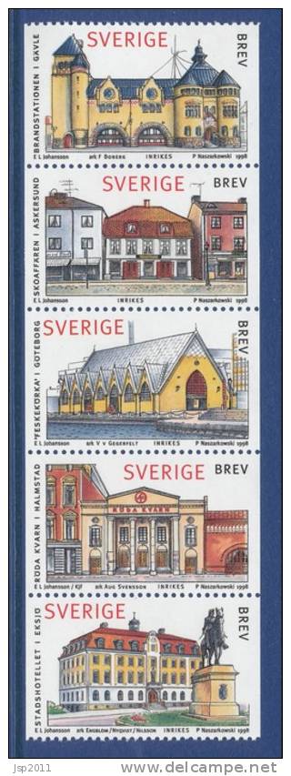 Sweden 1998 Facit # 2061-2065. Swedish Houses 4. Town Houses, Strip Of 5. MNH (**) - Neufs