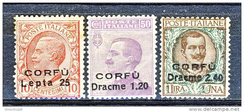 Corfù 1923 SS 31 N. 9-11 Molto Freschi, Traccia Di Linguella Leggerissima MLH Cat. € 180 - Corfou