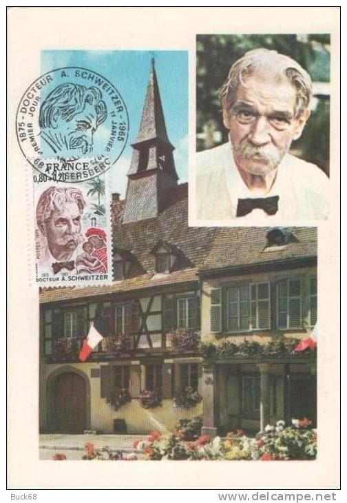 FRANCE Poste 1824 Carte FDC Premier Jour Albert SCHWEITZER GABON NOBEL KAYSERSBERG 01 - Albert Schweitzer