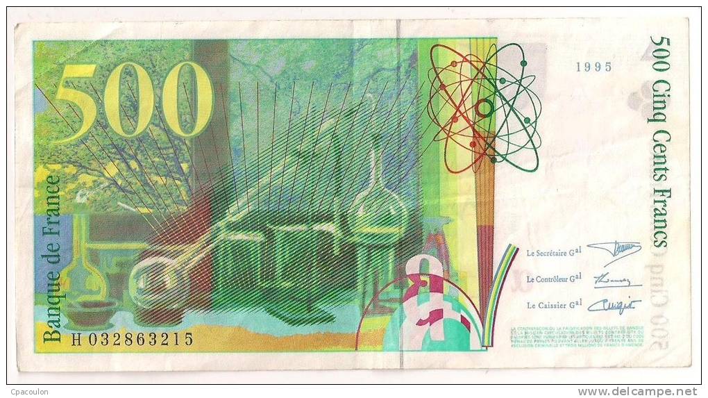Billet 500 Francs Pierre Et Marie Curie 1995 état SUPERBE [B010] - 500 F 1994-2000 ''Pierre Et Marie Curie''