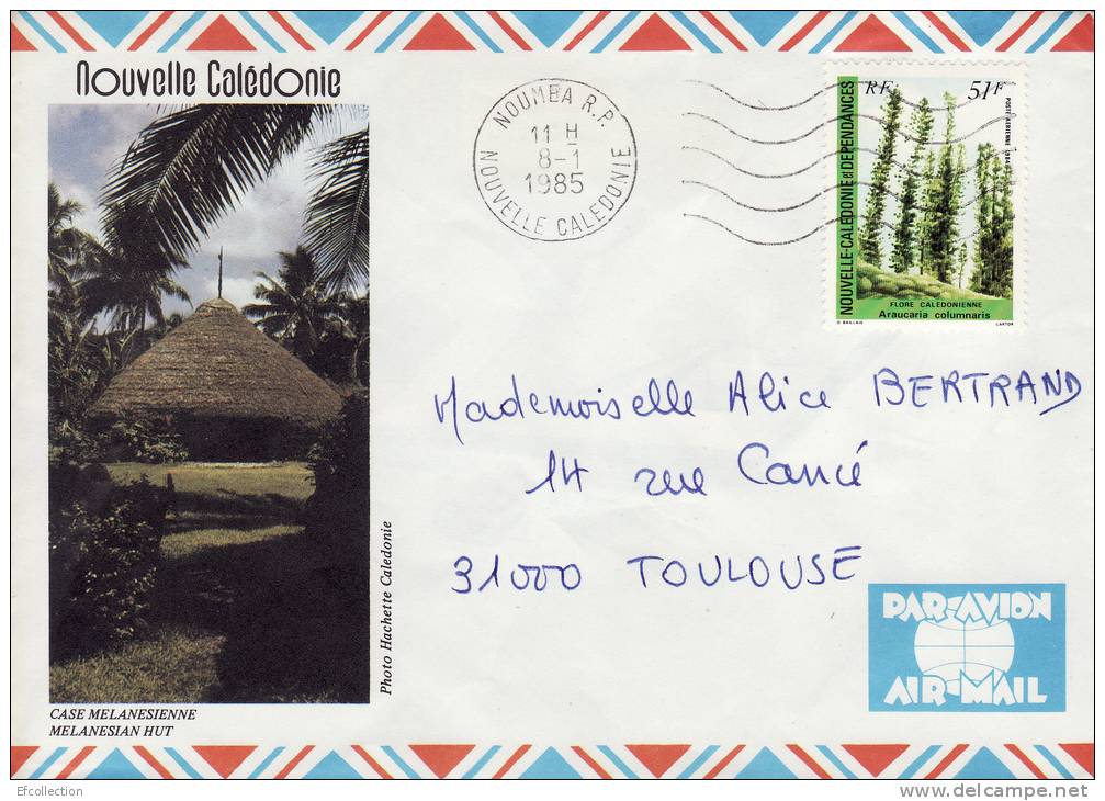 NOUVELLE CALEDONIE NOUMEA 1985 CASE MELANESIENNE FLORE CALEDONIENNE LETTRE PAR AVION STAMP TIMBRE MARCOPHILIE - Briefe U. Dokumente