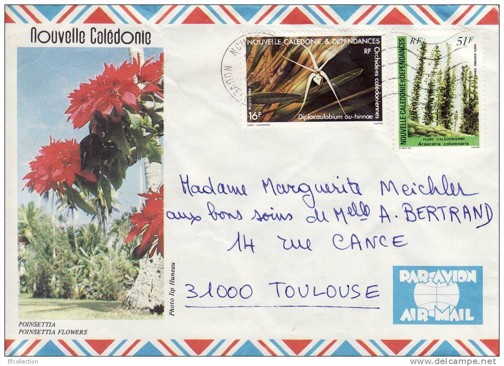 NOUVELLE CALEDONIE NOUMEA 1984 POINSETTIA ORCHIDEES FLORE CALEDONIENNE LETTRE PAR AVION STAMP TIMBRE MARCOPHILIE - Briefe U. Dokumente