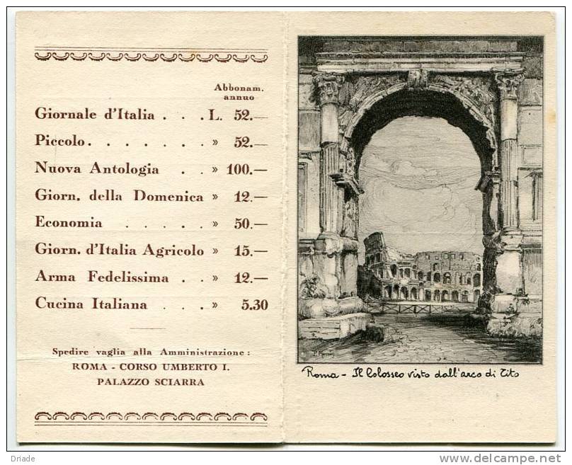 CALENDARIO ANNO 1915 ROMA IL COLOSSEO GIORNALE D'ITALIA PICCOLO NUOVA ANTOLOGIA ARMA FEDELISSIMA CUCINA ITALIANA - Small : 1901-20