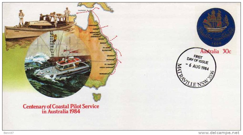 AUSTRALIA Australie 1984 Coastal Pilot Service Bateau FDC - Enteros Postales