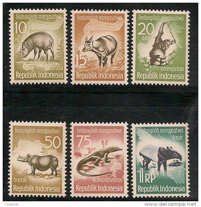 FAUNA - ORANGUTAN - TAPIR - RINOCERO - INDONESIA 1969  Yvert # 183/8 ** Mint Nh Complete Set - Gorillas