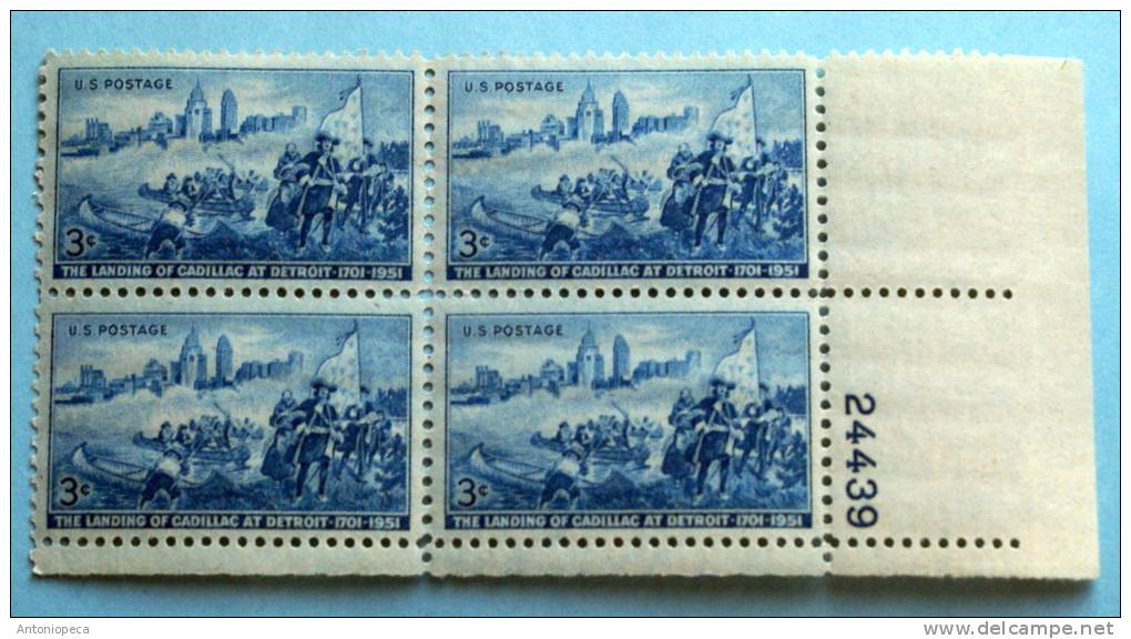 USA 1951 LANDING DETROIT    BLOCK MNH** - Autres & Non Classés