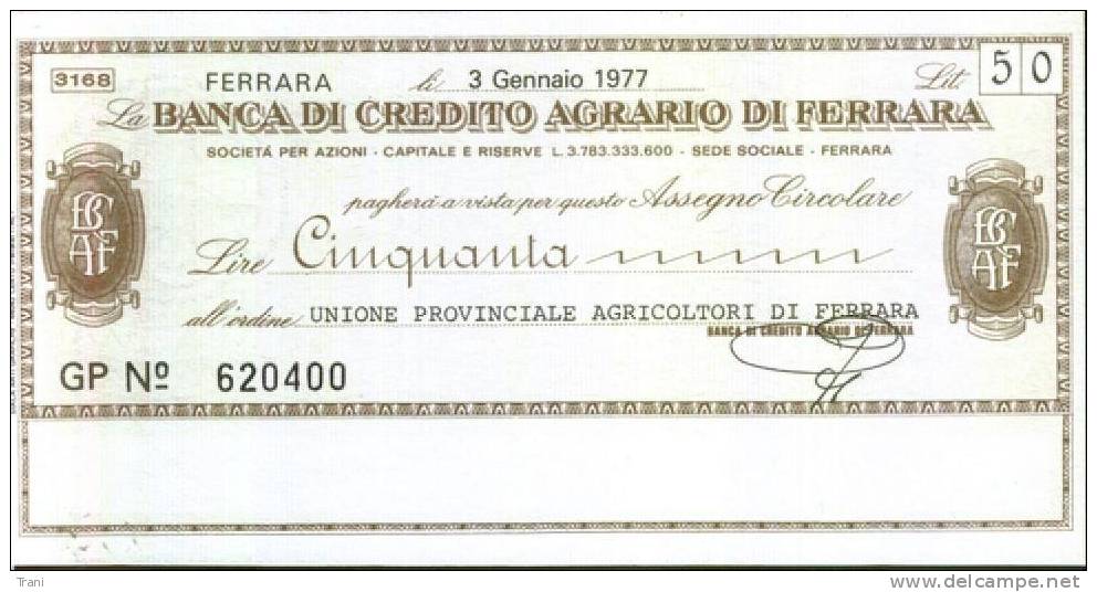 CREDITO AGRARIO DI FERRARA - Lire 50 - [10] Scheck Und Mini-Scheck