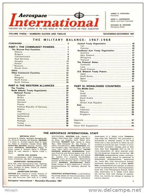 Magazine AEROSPACE INTERNATIONAL - NOVEMBER/DECEMBER 1967 - Avions - Bateaux - Hélicoptères -      (3256) - Fliegerei