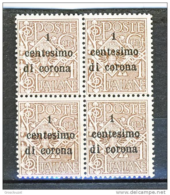 Trento E Trieste 1919 SS 1 N. 1 C. 1 Su C. 1 Bruno QUARTINA MNH - Trento & Trieste