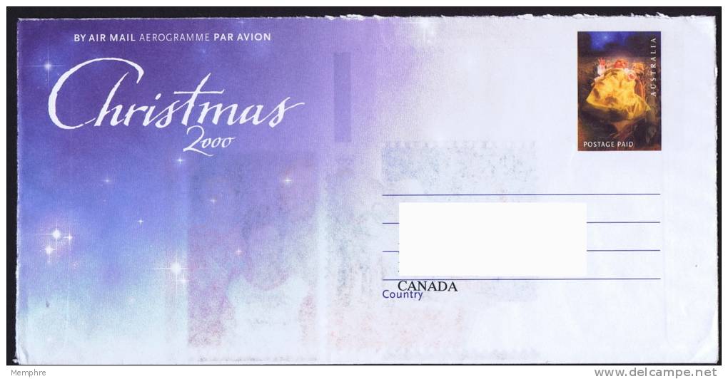 2000   Unrated    Christmas  Aerogramme   To Canada - Luchtpostbladen