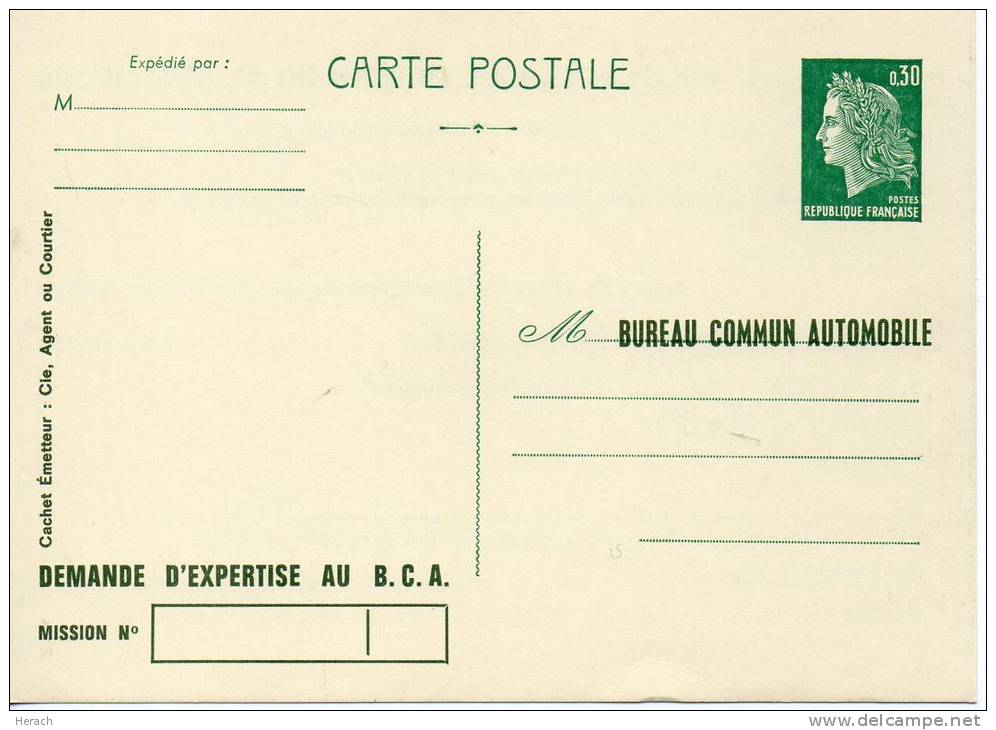 FRANCE ENTIER POSTAL 30c TYPE CHEFFER BUREAU COMMUN AUROMOBILE - Cartes Postales Repiquages (avant 1995)