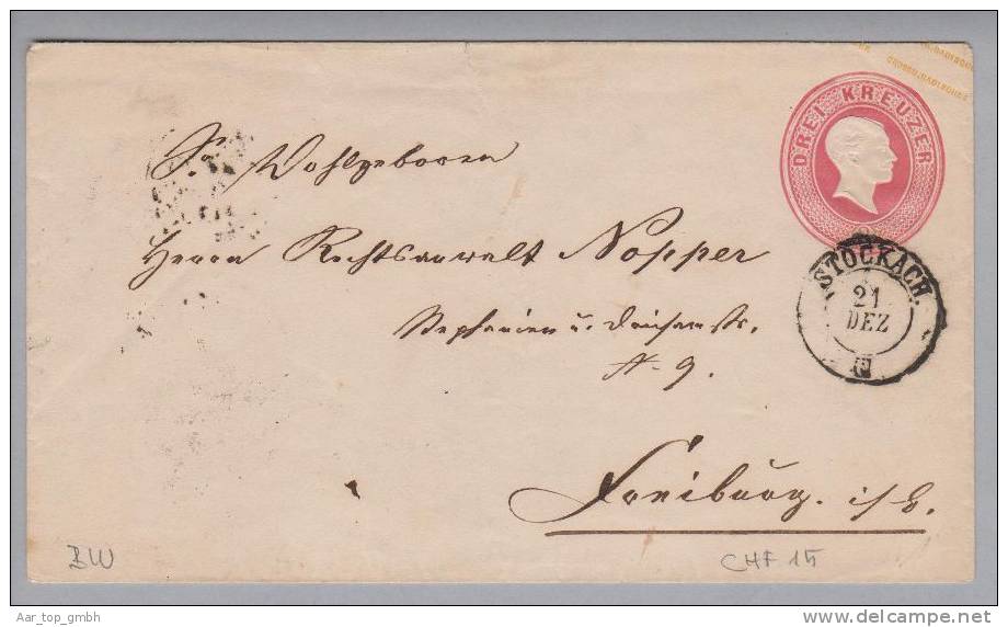 Heimat De BW Stockach 1864-12-21 Ganzsachenumschlag Nach Freiburg - Postal  Stationery