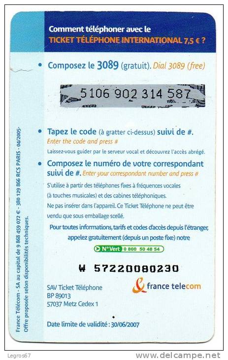 Ticket Téléphone 7,50 €	30/06/2007 - FT
