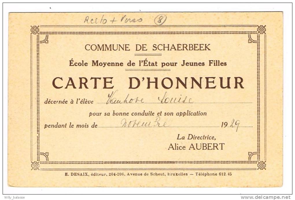 "Moresnet - Grand Viaduc" Verso: Carte D'honneur Pour Bonne Conduite élève école Moyenne De L'état Schaerbeek - Plombières