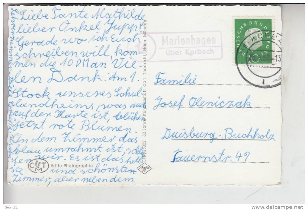 3546 VÖHL - MARIENHAGEN, Mehrbildkarte 1951, Landpoststempel "Marienhagen über Korbach" - Korbach