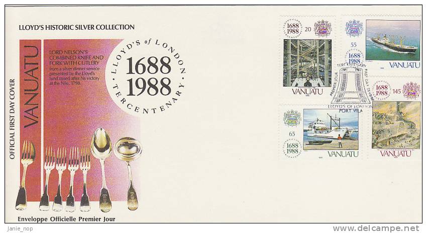 Vanuatu 1988 Lloyd's Historic Silver Collection FDC - Vanuatu (1980-...)