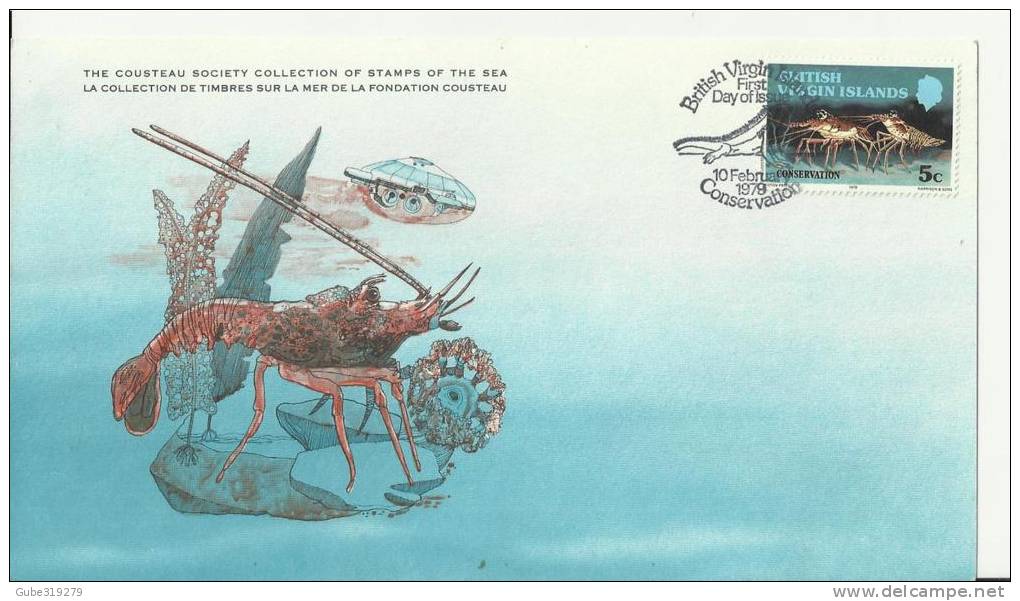 BRITISH VIRGIN ISLANDS 1979 - FD CARD - COUSTEAU SOCIETY SERIE - CONSERVATION - SPINY LOBSTER  W 1 ST OF 5 C POSTM FEB 1 - Britse Maagdeneilanden