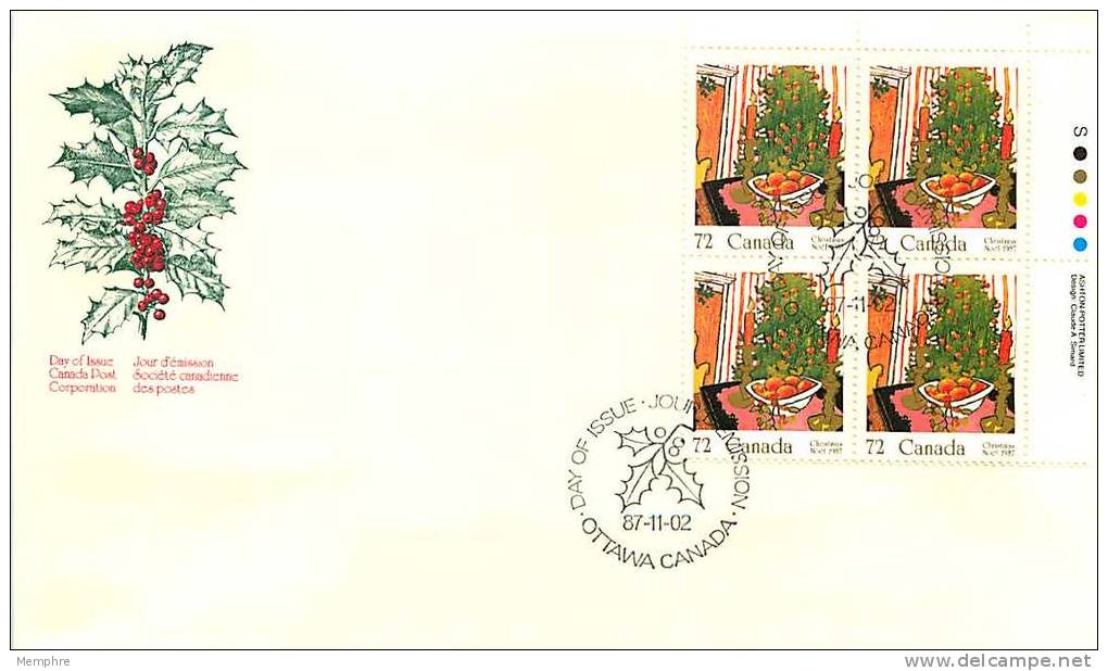 1987   Christmas Issue  72 &cent;  Misteltoe, Tree  Sc 1150  UR Plate Block - 1981-1990