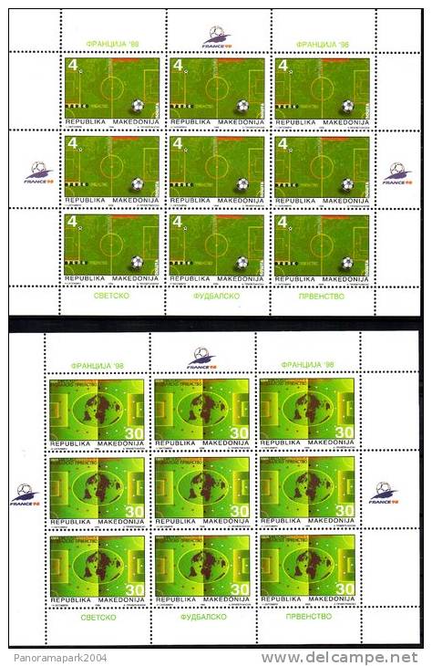 MACEDOINE MACEDONIA  1998 FOOTBALL SOCCER FUSSBALL WORLD CUP COUPE DU MONDE WM FRANCE ´98 2 MINI-FEUILLES KLEINBOGEN - 1998 – France