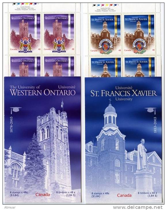 1112. CANADA (2003) - University Ontario, Bishop´s, Macdonald, Montréal, St. Francis Xavier (2 SCANS ) - Face 19.20 $CAD - Cuadernillos Completos