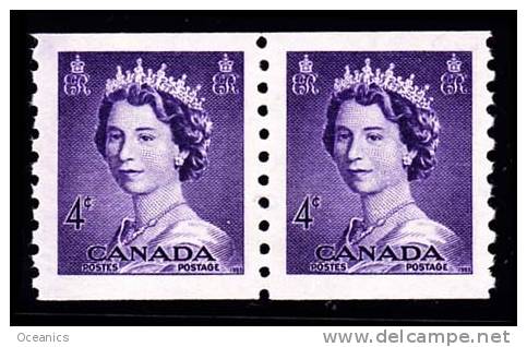 Canada (Scott No. 333 - Reine / Elizabeth / Queen) [**] Paire / Pair -  TB / VF - Roulettes