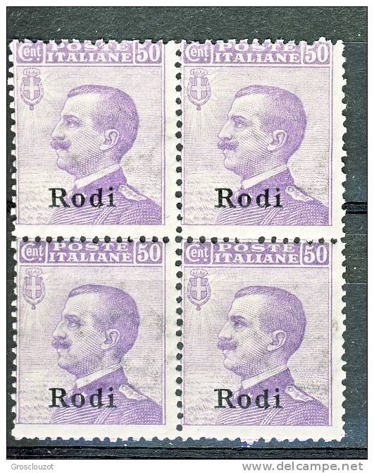 Rodi, Isole Dell'Egeo 1912 SS 72 N 7 C. 50 Violetto MNH Bella QUARTINA - Ägäis (Rodi)