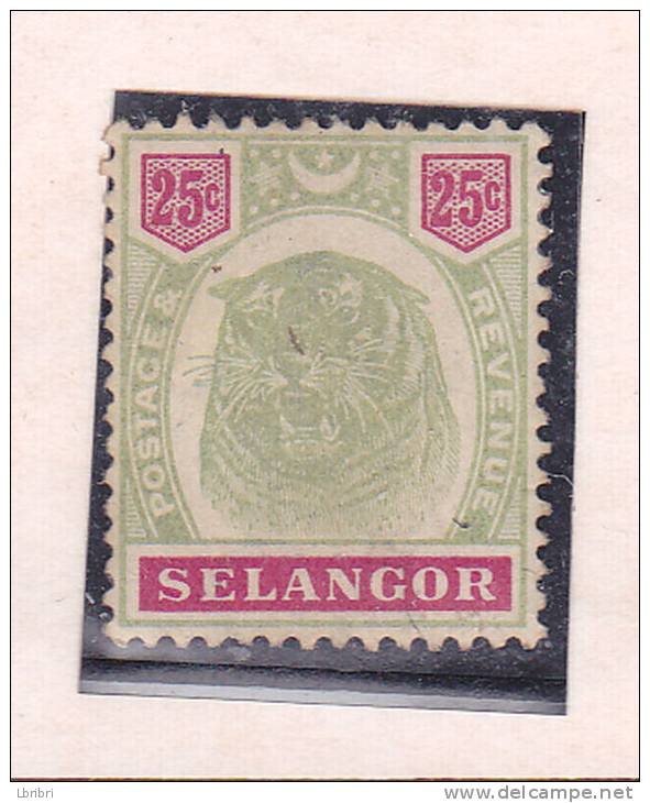 SELANGOR  N° 17 25C VERT ET ROUGE TYPE TIGRE NEUF AVEC CHARNIERE - Selangor