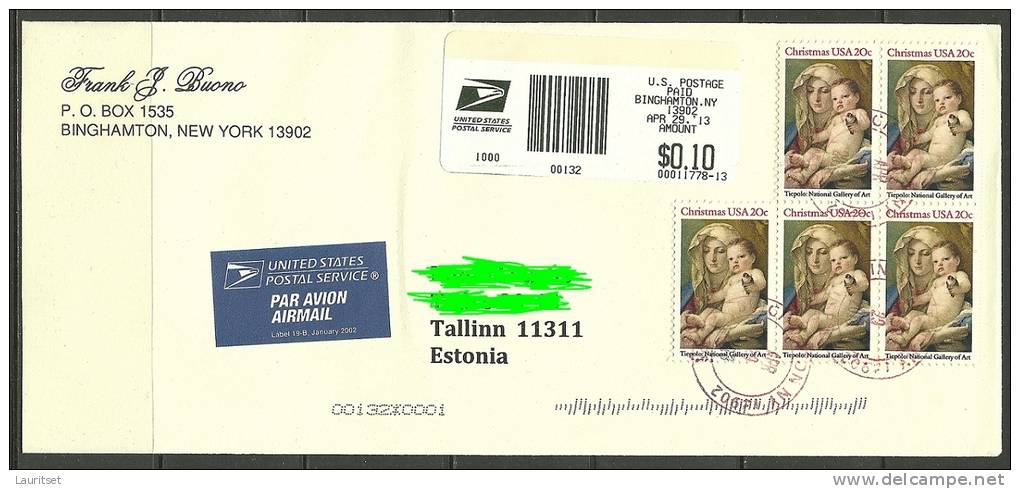 USA Cover With Several Stamps Christmas Art Tiepolo To ESTONIA Estland Estonie 2013 - 2001-10