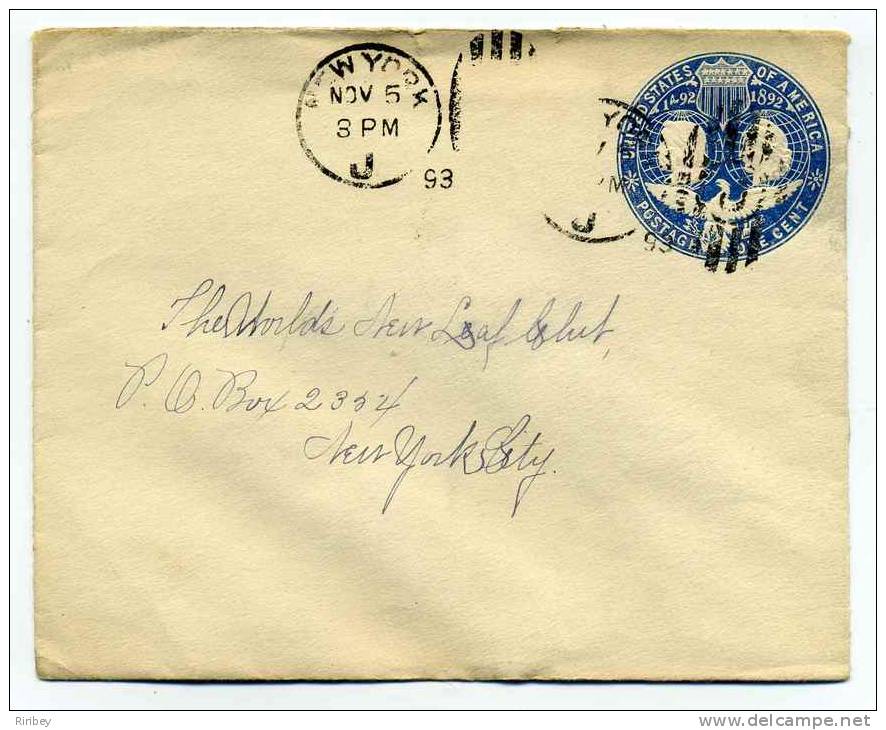 Entier Postal UNITED STATES OF AMERICA / 1893, November The 5th / For New York City - ...-1900