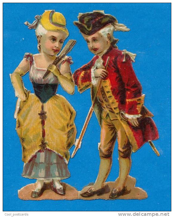 DECOUPIS  ANCIENS GAUFFRE, ENFANTS,  COSTUMES, "MARQUIS ET MARQUISE", TRE BON ETAT,  CA  7.5 X 10 Cm - Ragazzi