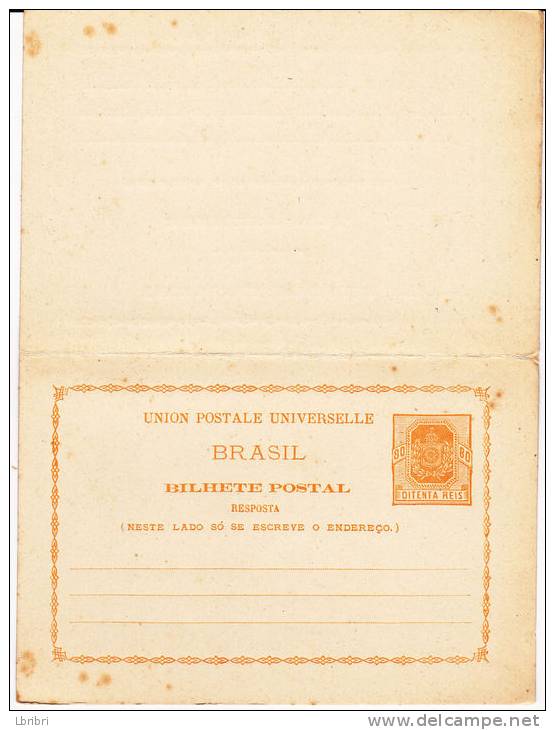 BRESIL  80R ORANGE CARTE POSTALE AVEC RÉPONSE PAYÉE UNION POSTALE UNIVERSELLE - Storia Postale